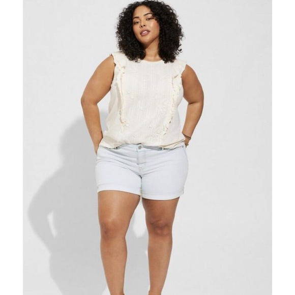 Torrid Cream Cotton Tank Ruffle Sleeve Embroidery Front Plus Size 1X Crew Neck - Picture 2 of 14